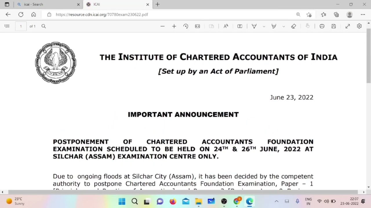 Breaking News | ICAI biggest Announcement | CA Foundation Exam Postponed | In some Cities