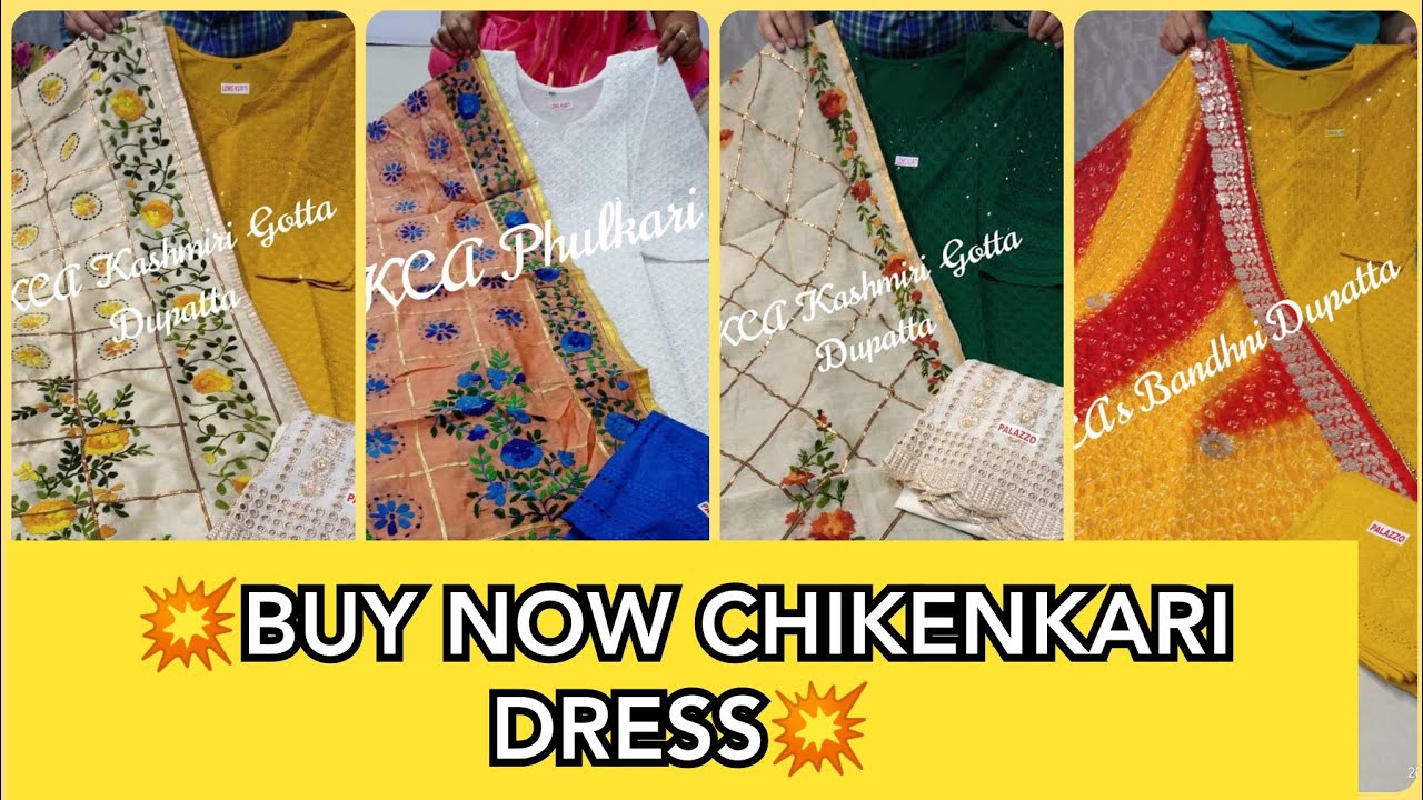 💞Buy now chickenkari dress💞Complete stitched dress 💞bandhej dupatta/kashmiri jaal work dupatta💞