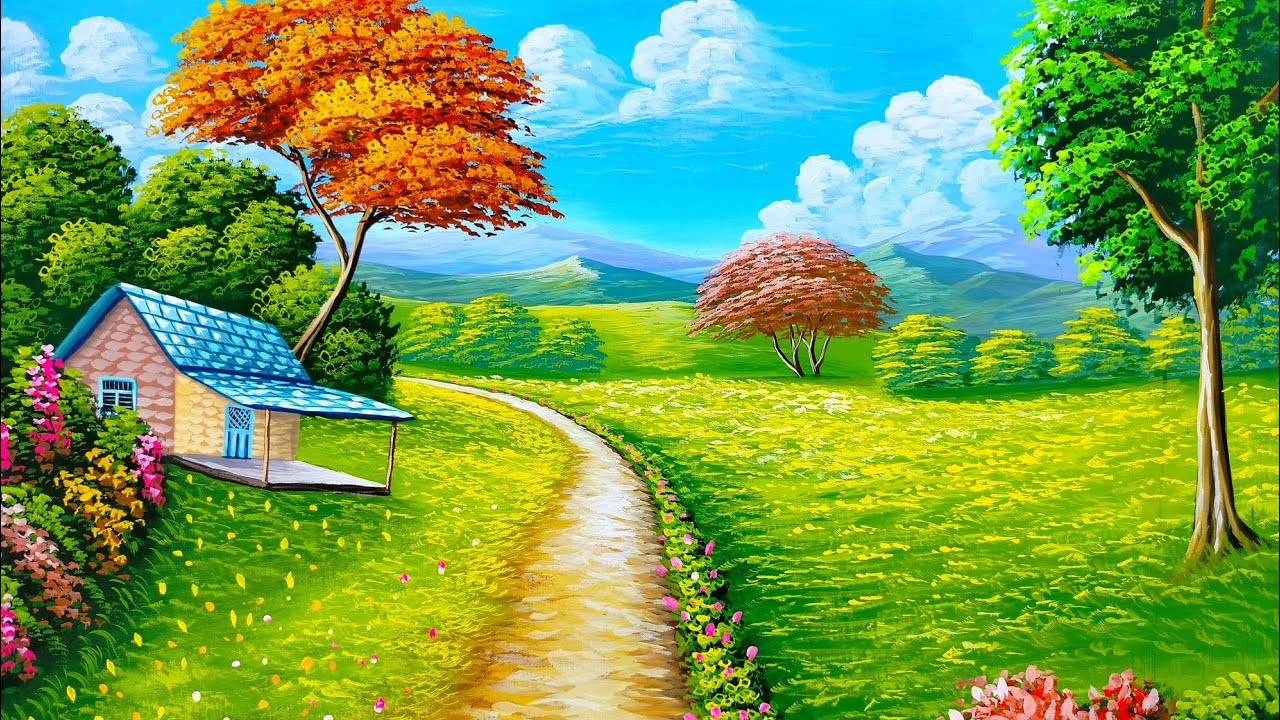 Painting of a beautiful mountain nature scenery | painting 582