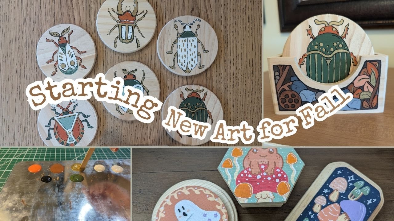 Getting started on fall merch for my small business // Painting coasters and wood plaques