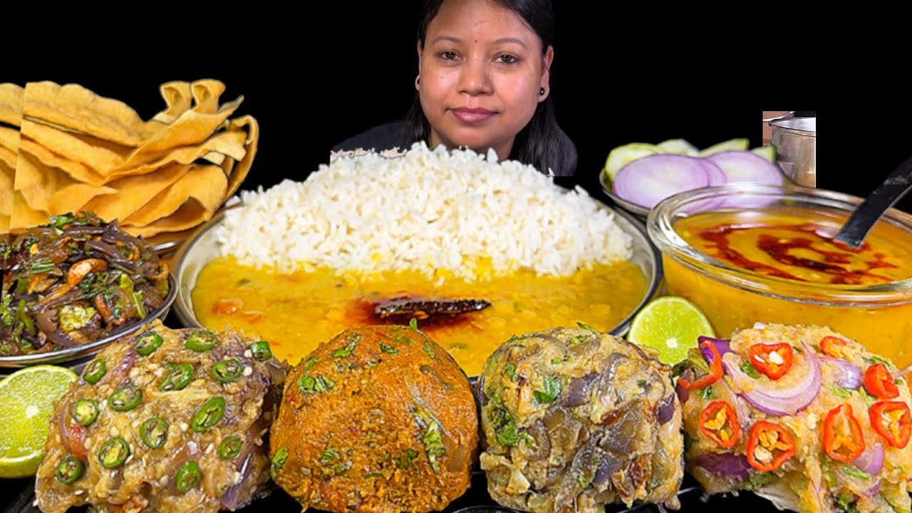 EATING DAL CHAWAL, 5 TYPES OF BHARTA & PAPAD | EATING SHOW