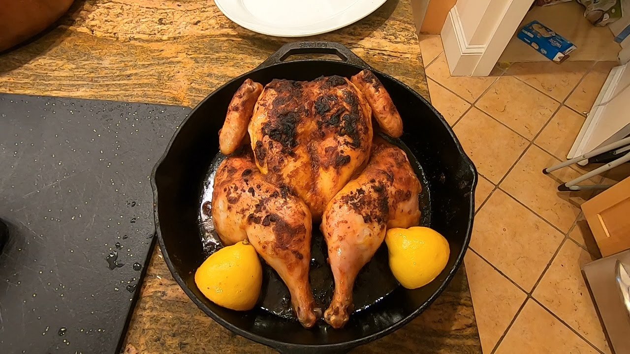 Spatchcock Chicken in Cast Iron Skillet in the Oven, Quick, Cooks Evenly, Delicious, Crispy Skin