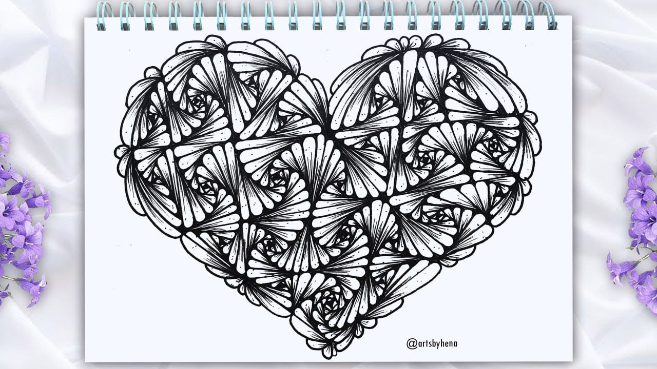 Zentangle Paradox Heart || How To Zentangle Heart With Paradox Pattern