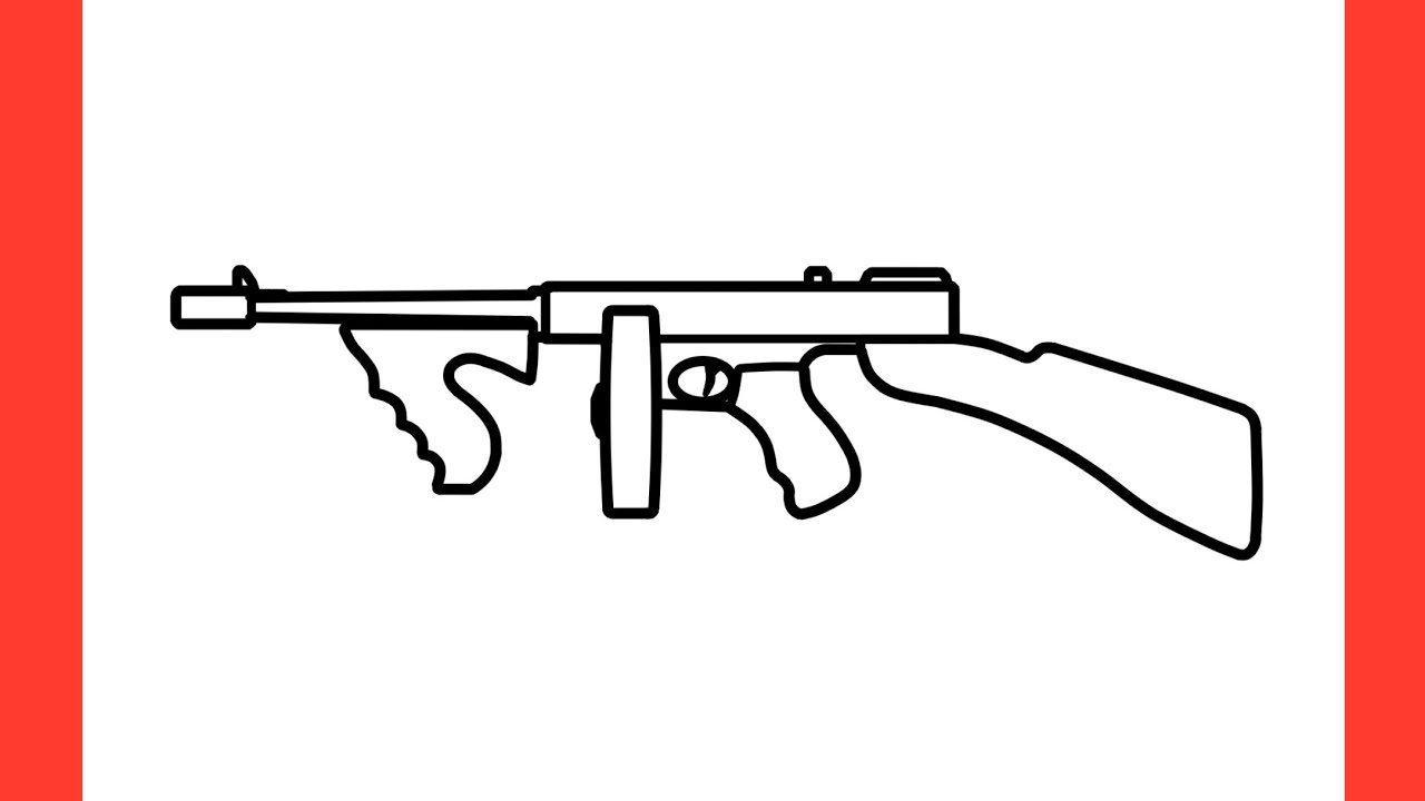 How to draw a THOMPSON submachine gun / drawing Tommy gun step by step