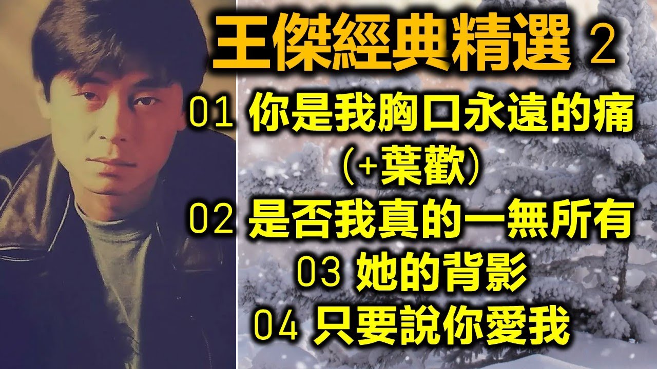 王傑經典精選 2（内附歌詞）01 你是我胸口永遠的痛 (+葉歡)；02 是否我真的一無所有；03 她的背影；04 只要說你愛我
