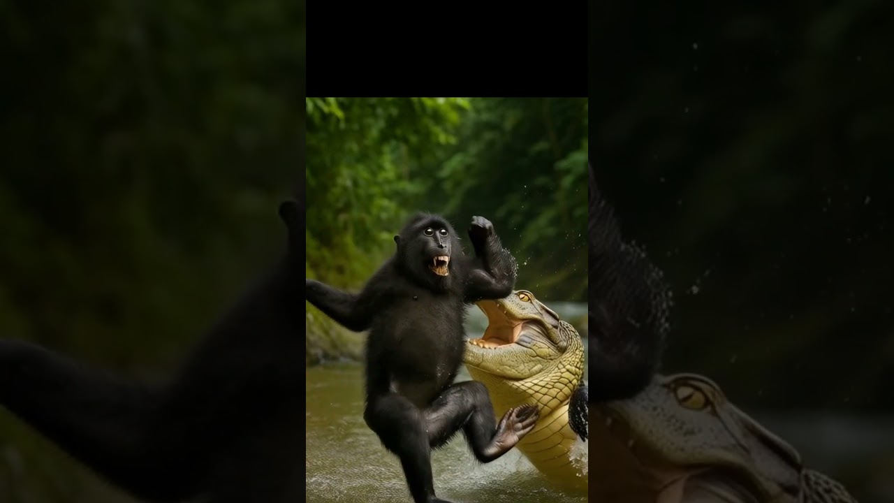 Битва макак   #битва #макаки #крокодил  #схваткаE#battle #macaques #wildlife#crocodile  #fight