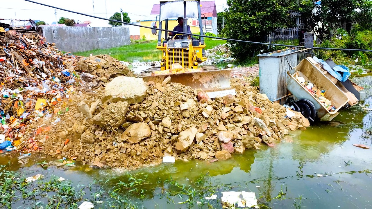 WOW Start This Project! Surface Huge Land Slope​ Very Deep Water Was Deleting With Filter​ 5t& Dozer