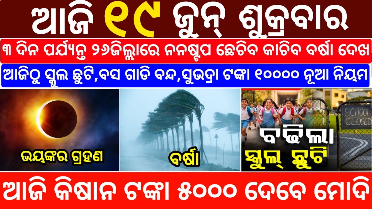Today's Odia News/19 June 2026/Odisha News Today/PM Kisan Yojana/Subhadra Yojana/odisha news