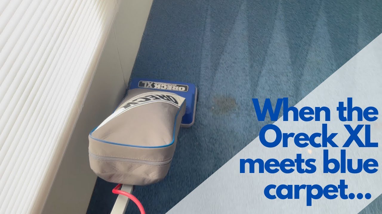 The Oreck XL Vacuum on Blue Carpet w/ Satisfying Results