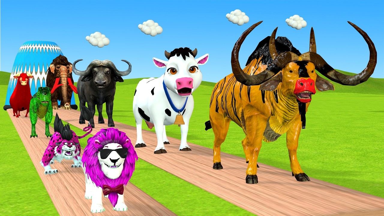 Massive Long Slide Game with Cow Elephant Gorilla Hippopotamus Tiger 3d Animal Game Funny 3d Animals