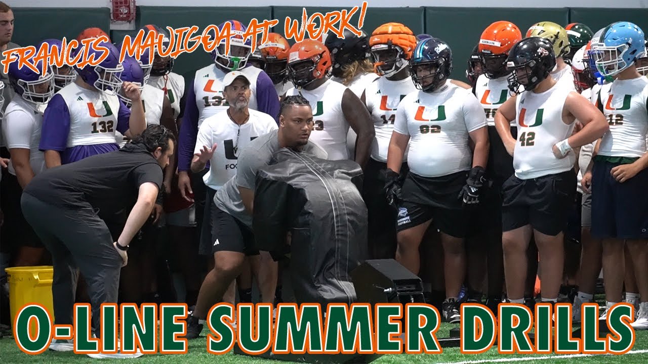 Hurricanes Offensive Linemen in Drills at Miami Big Man Camp💪 Francis Mauigoa, Anez Cooper + 4 More