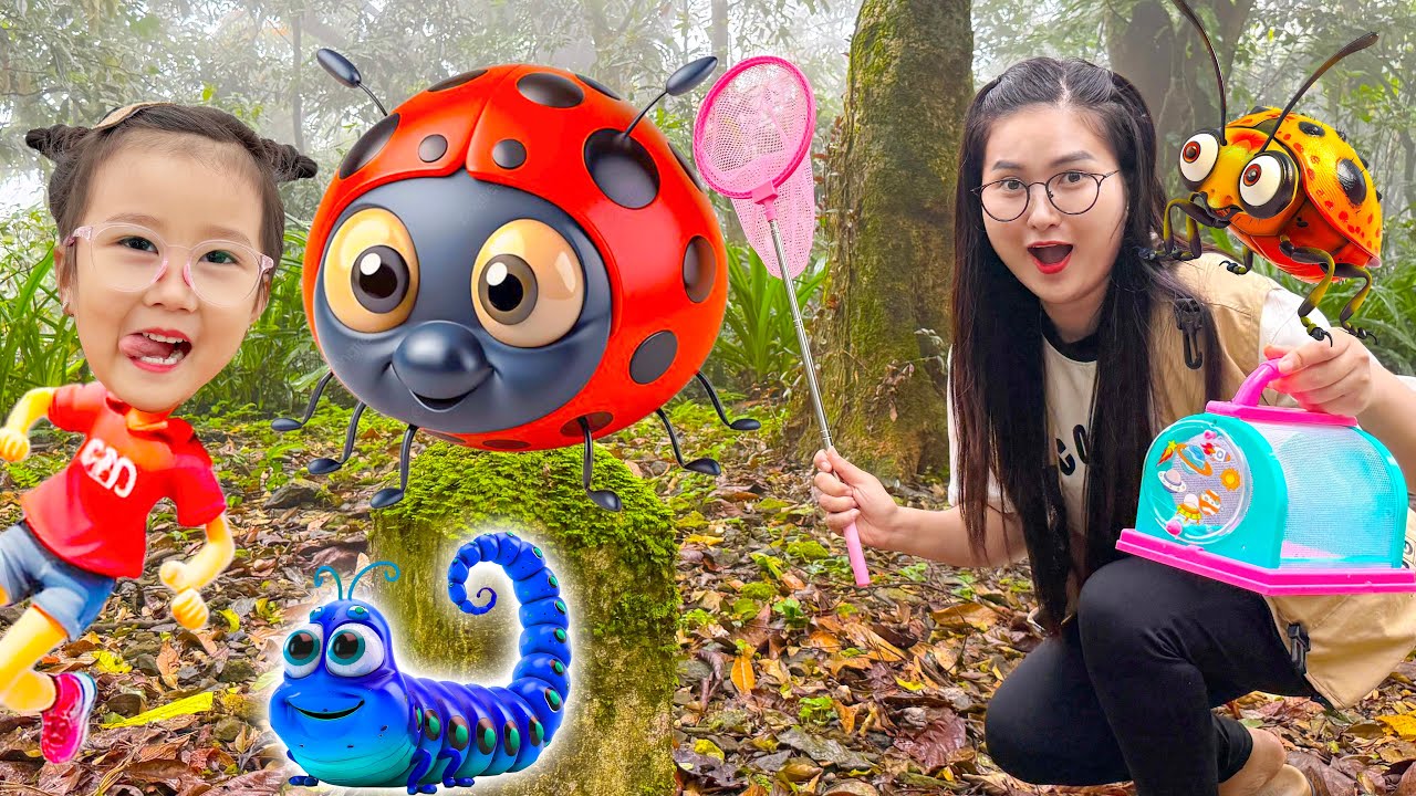 Changcady lên núi tìm các con vật, côn trùng: con dế, con nhện, bọ cánh cứng khổng lồ