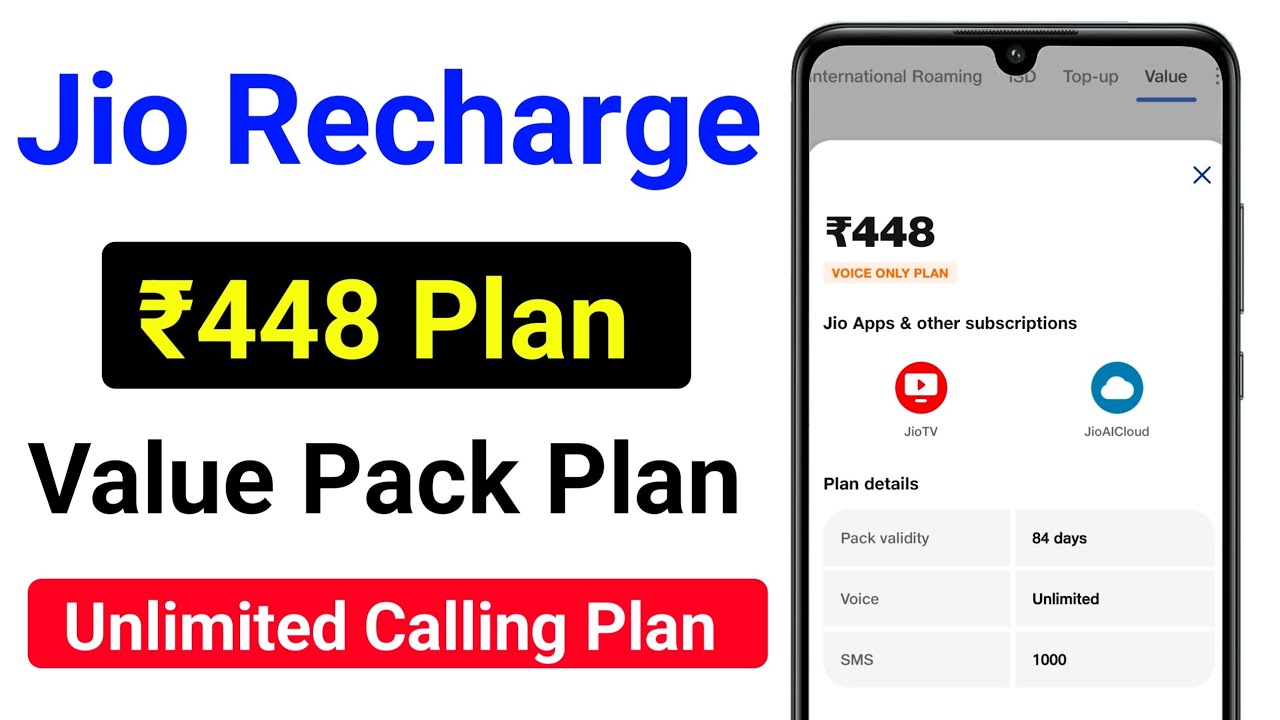 Jio Value Pack Plan ₹448 and ₹1748 Smartphone Prepaid Recharge Plan Details