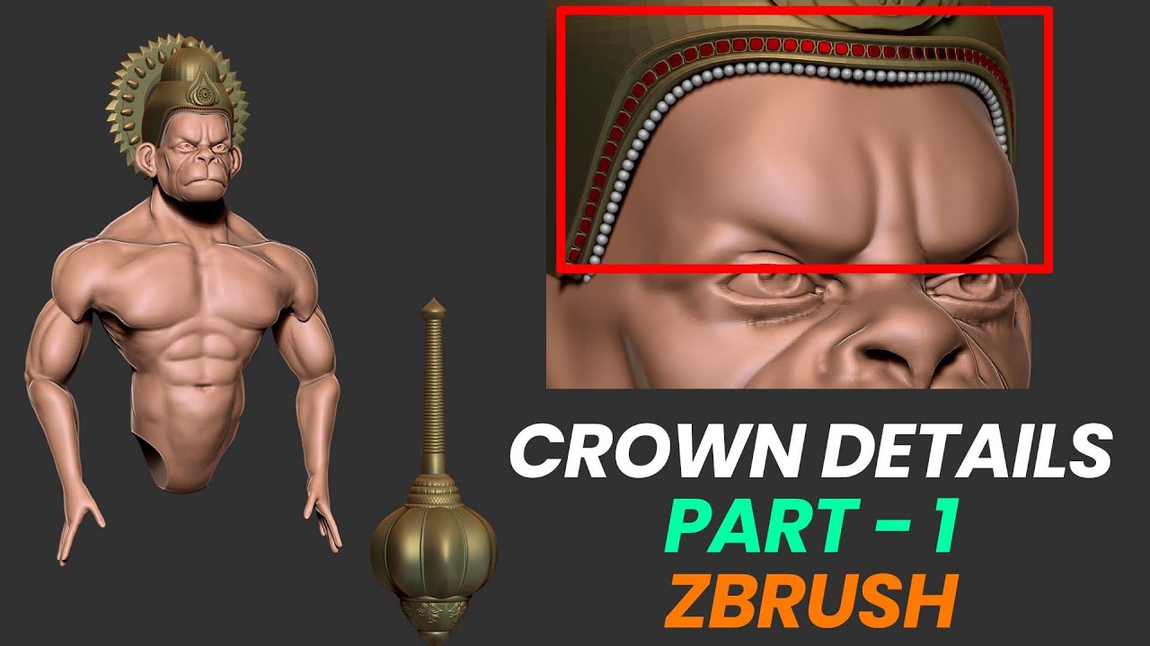 Hanuman God Crown Details - Part 01 - ZBrush Temple Jewelry Art