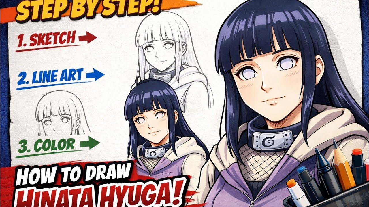 How to Draw Hinata Hyuga Step by Step | Naruto Anime Pencil Sketch Tutorial