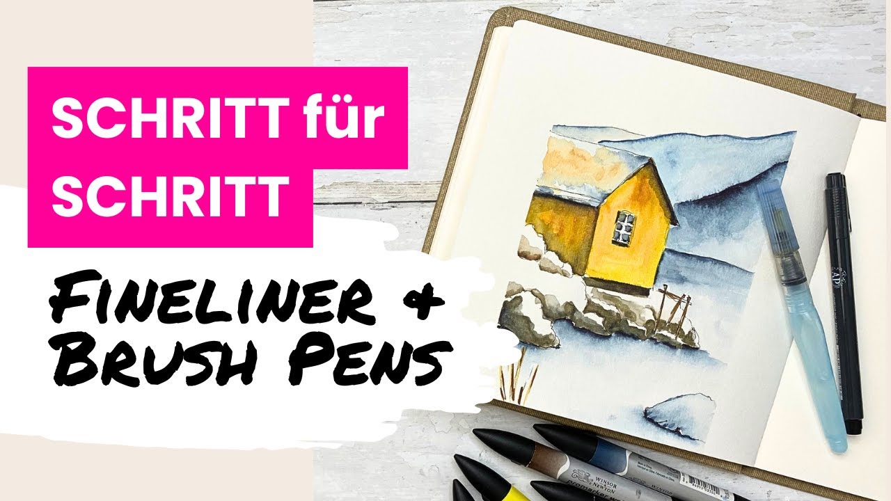 Skandi-Haus am Meer zeichnen ganz einfach und für Anfänger - Tutorial