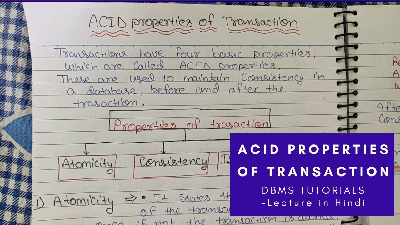 Lec - 41 : ACID Properties of a Transaction in DBMS with example in Hindi