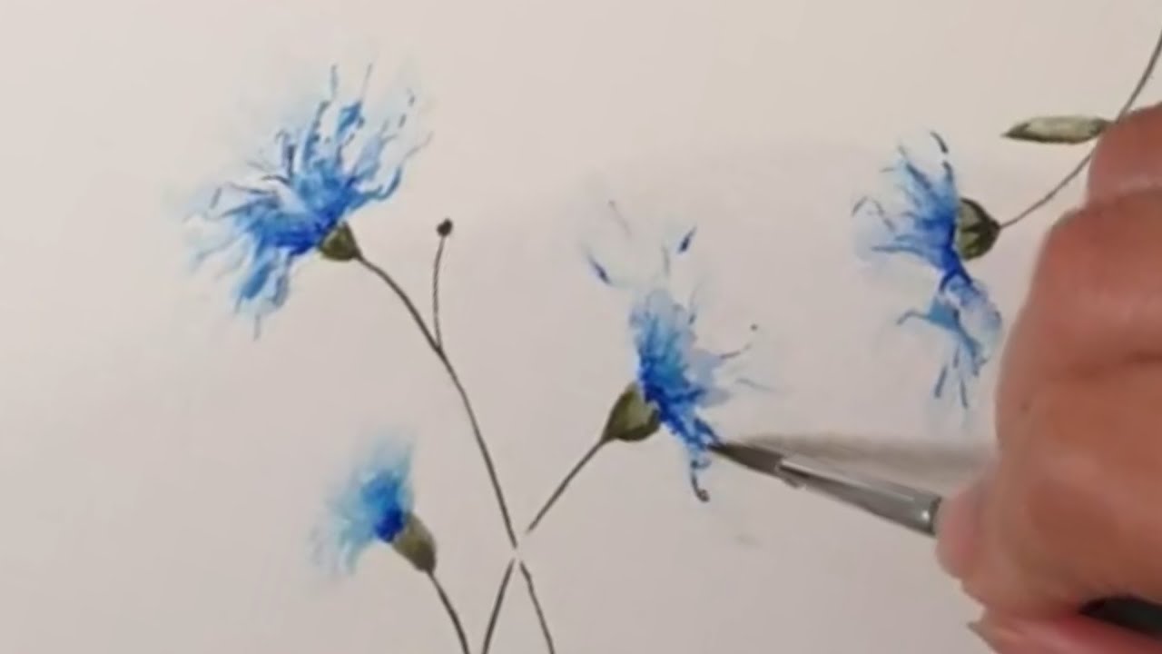 Comment peindre des fleurs à l'aquarelle facilement/Fleurs bleues/Flowers watercolor painting