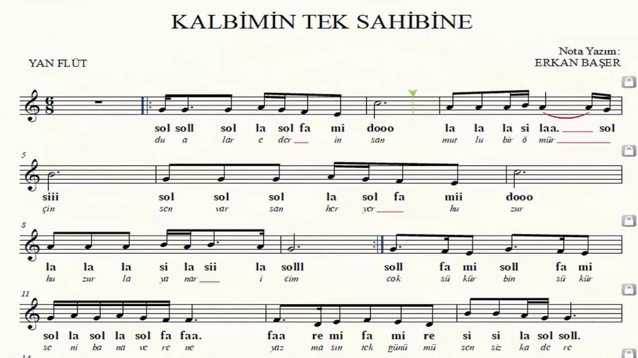 KALBİMİN TEK SAHİBİNE yan flüt NOTALARI eşlikli