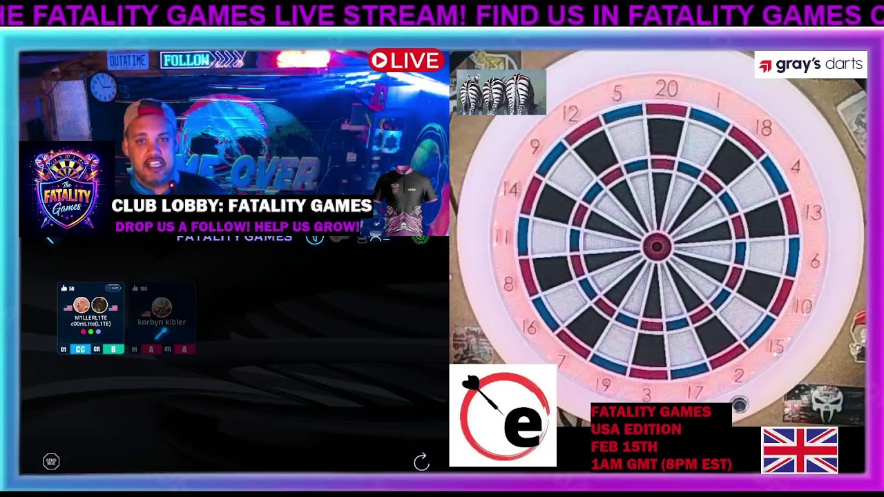 THE FATALITY GAMES: LIVE DARTS GRANBOARD DOUBLES CHEWSDAY...CHALLENGE US!