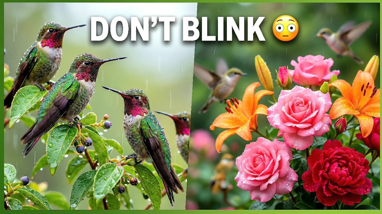 Don&rsquo;t Blink 😳 Rainy Birds & Blooming Flowers | Relaxing Nature Sounds 🌧️🦜