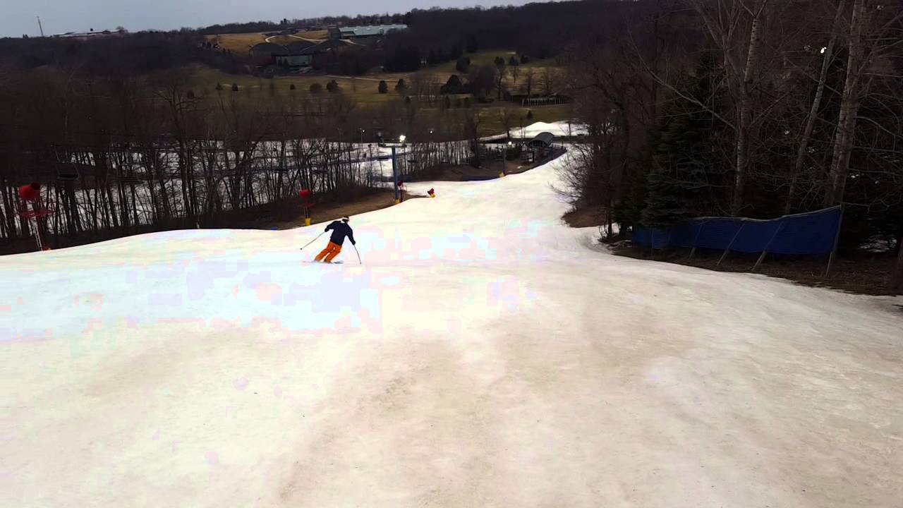 Spring skiing on the last day at alpine valley resort