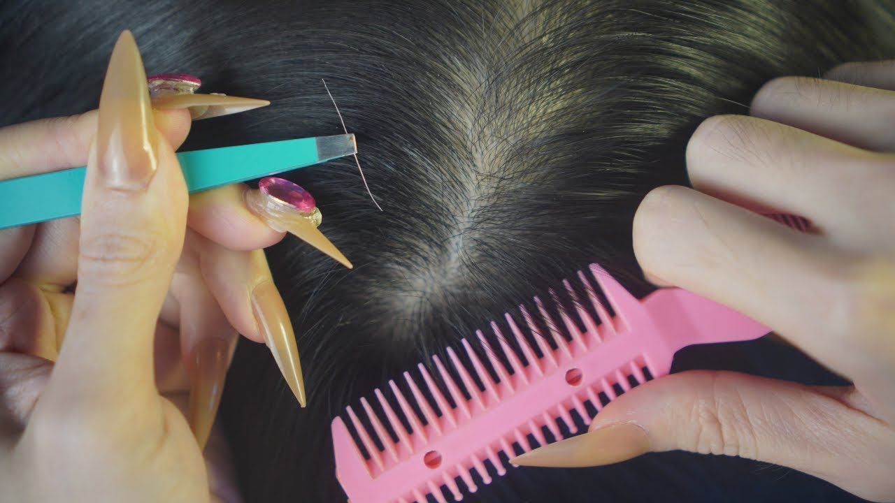ASMR Close-Up Scalp Check & Gentle Hair Parting, White Hair Plucking For Sleep ( Real Person )