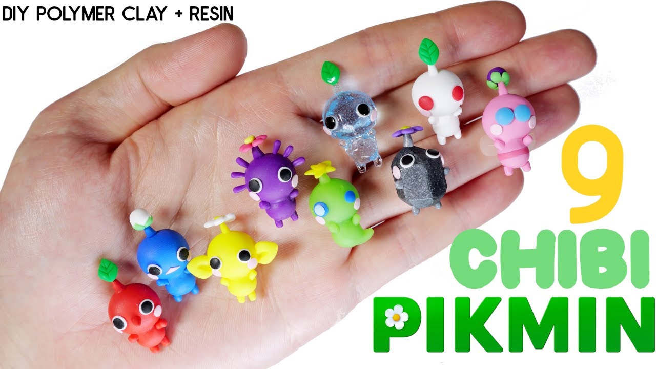How to DIY 9 Different Types Kawaii Chibi PIKMIN Polymer clay/ UV resin Tutorial