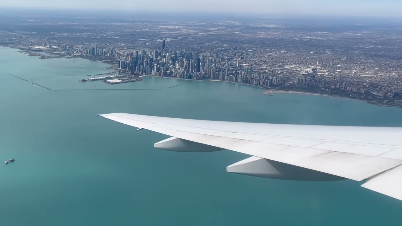 View of Downtown Chicago from the Air, Landing at Chicago O'Hare International Airport