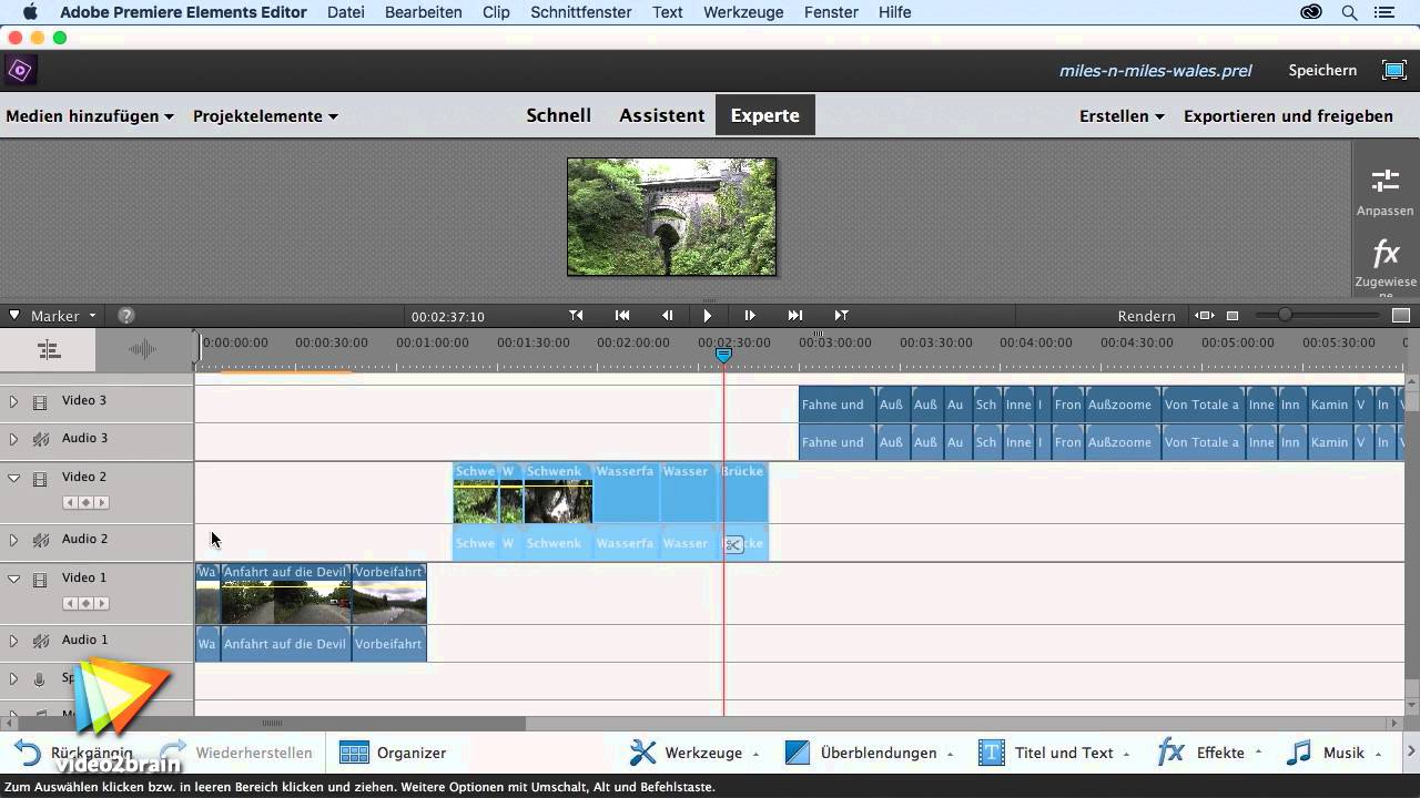Videos bearb. mit Premiere Elements 14 Tutorial: Mehrere Spuren u. Grupp. von Clips |video2brain.com