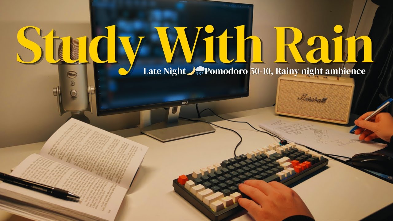 1hr Study With Me on a Rainy Night 🌧️| Pomodoro 50-10 | Rain Sounds for Studying (No Music)