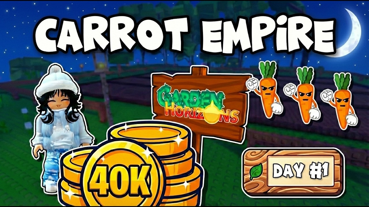 Garden Horizons (Roblox) RELEASE Day 1 Carrot Empire (0 to 40K Shillings)