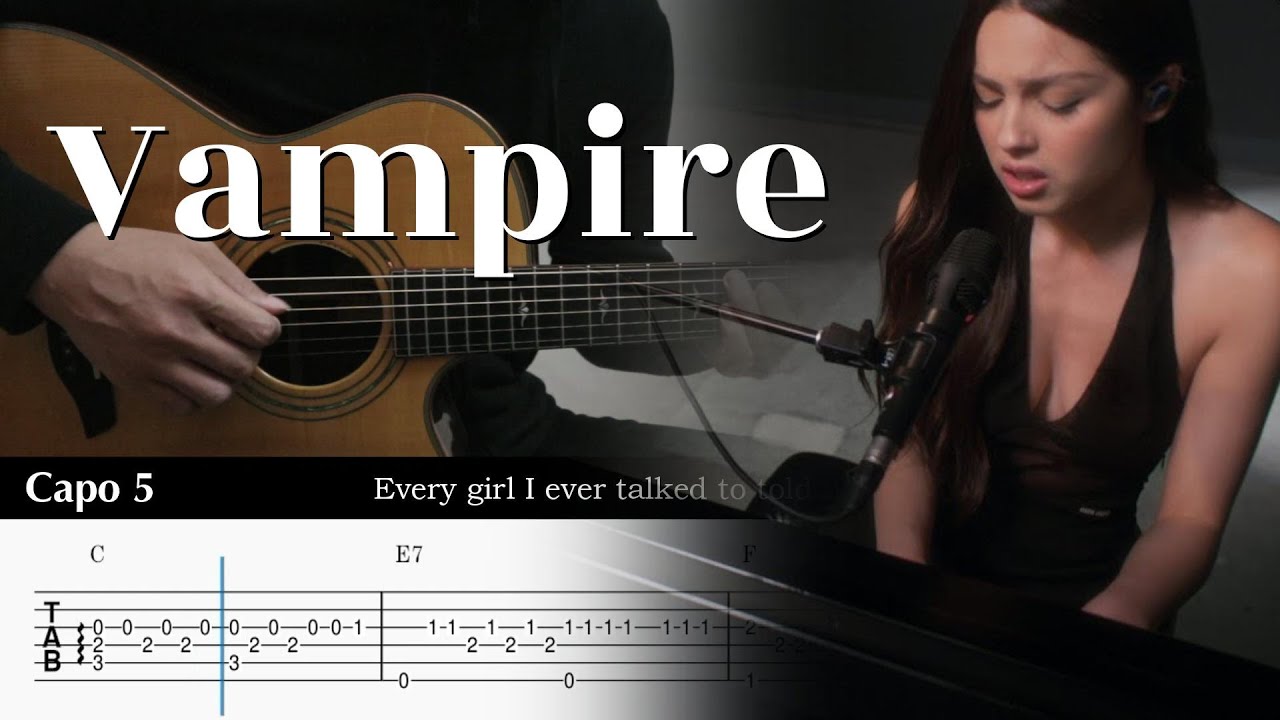vampire - Olivia Rodrigo | Fingerstyle Guitar TAB + Chords Easy Tutorial