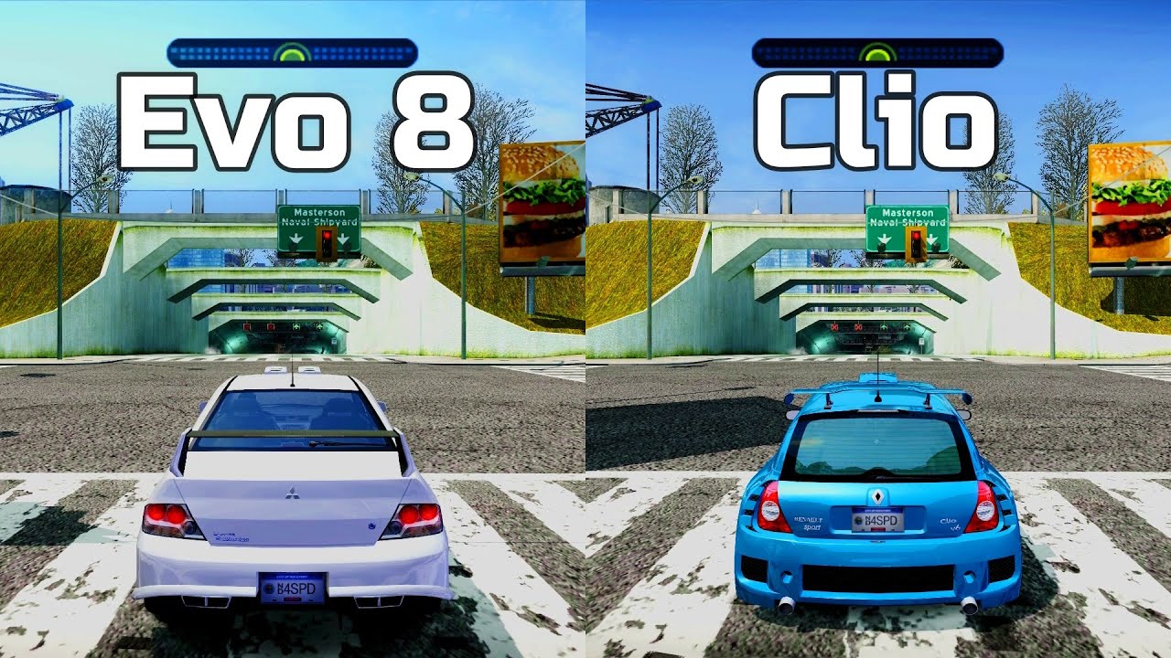 NFS Most Wanted: Mitsubishi Lancer Evo 8 vs Renault Clio V6 - Drag Race