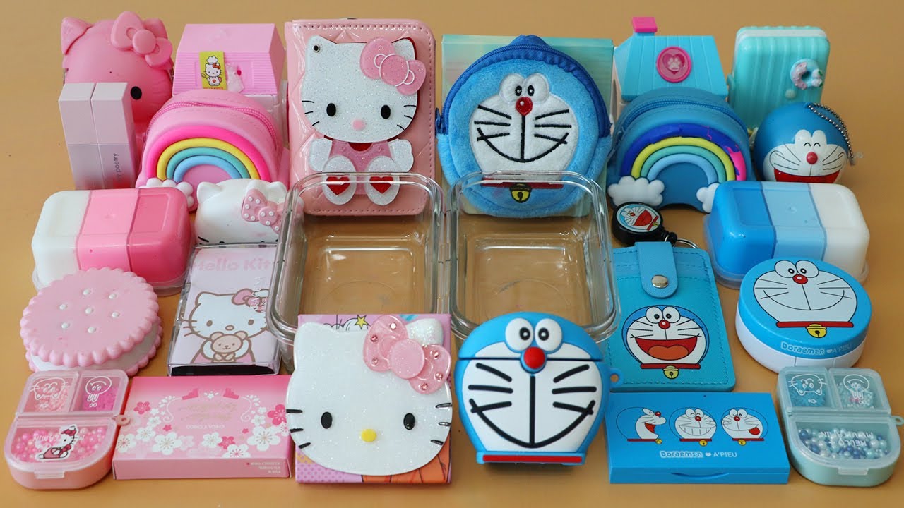 Mixing”Kitty VS Doraemon”Eyeshadow and Makeup,parts,glitter Into Slime!Satisfying Slime Video!★ASMR★