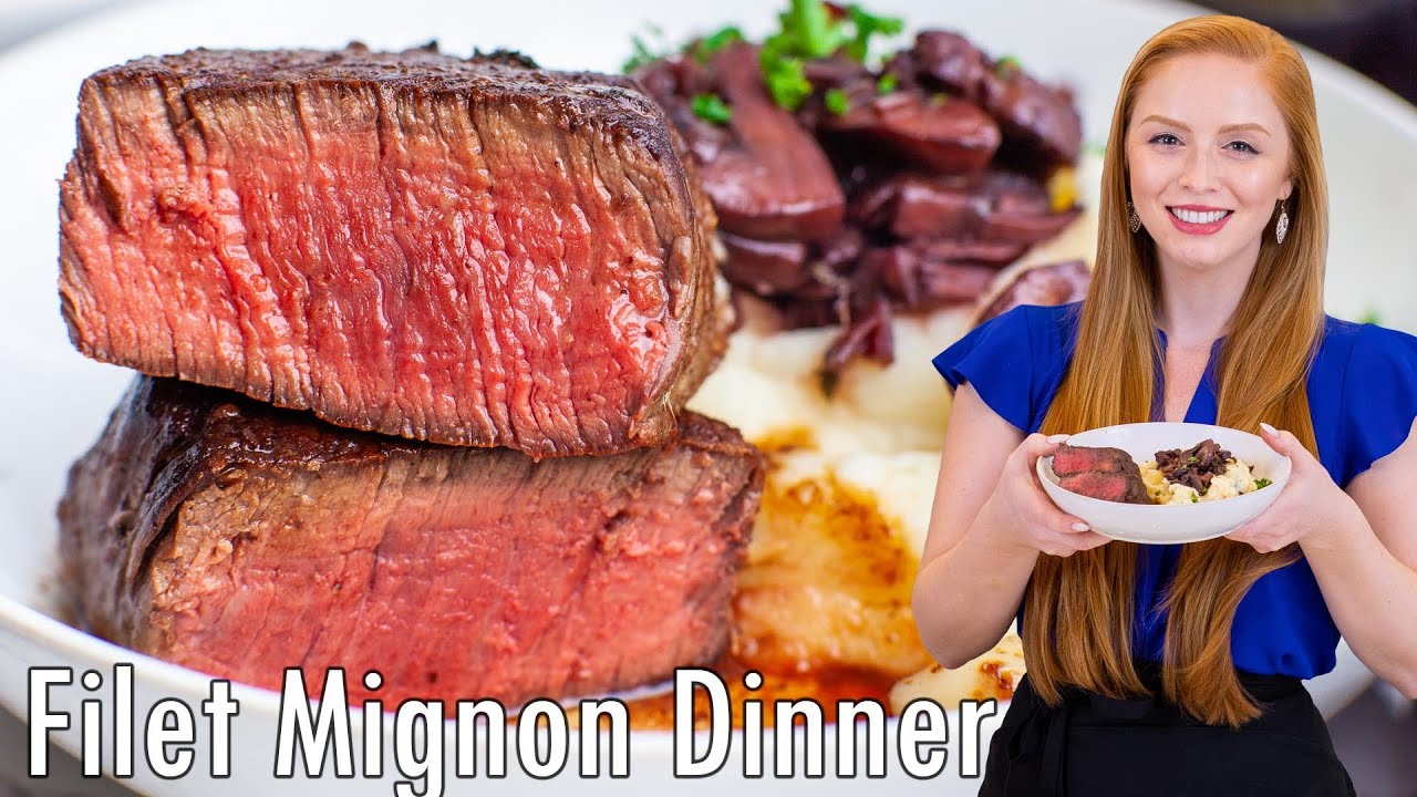 The Best Filet Mignon Steak Dinner | with Garlic Parmesan Potatoes & Red Wine Mushrooms