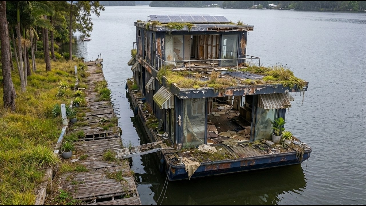 Abandoned Lakeside Boathouse Restoration — Turning a Forgotten Ruin Into a Luxury House (ASMR)