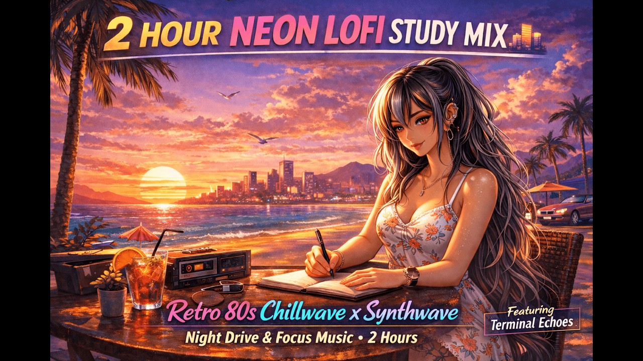 2 Hour Neon Lofi Study Mix 🌆 | Retro 80s Chillwave x Synthwave | Night Drive & Focus Music