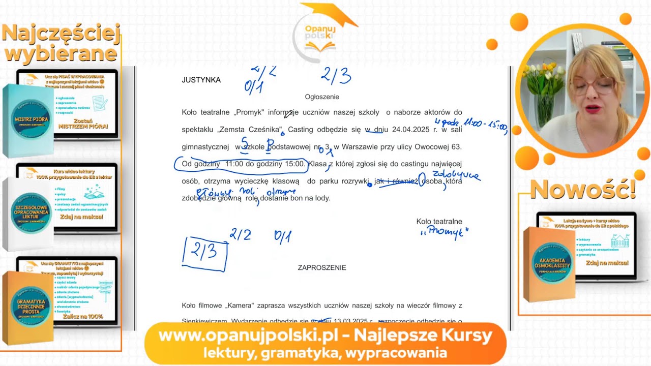 Sprawdzam Wasze rozprawki, zaproszenia i ogłoszenia