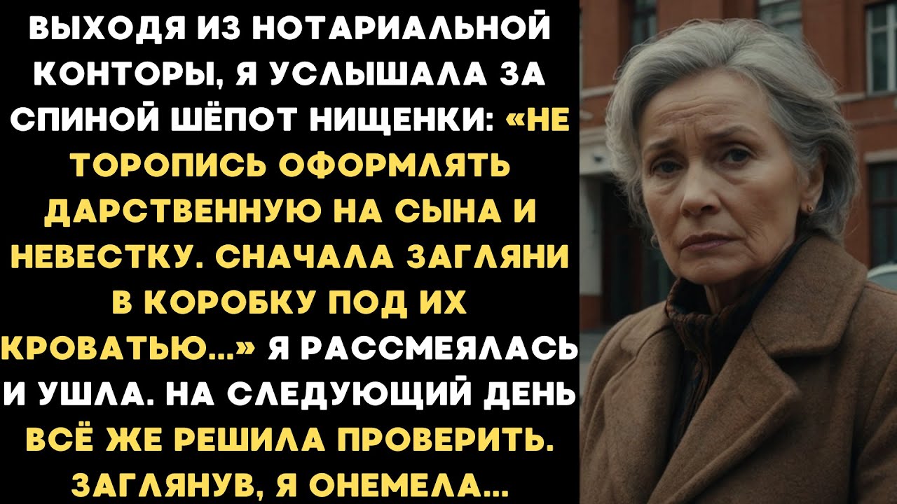 Выходя от нотариуса, я услышала за спиной шёпот нищенки: Не оформляй дарственную на сына...