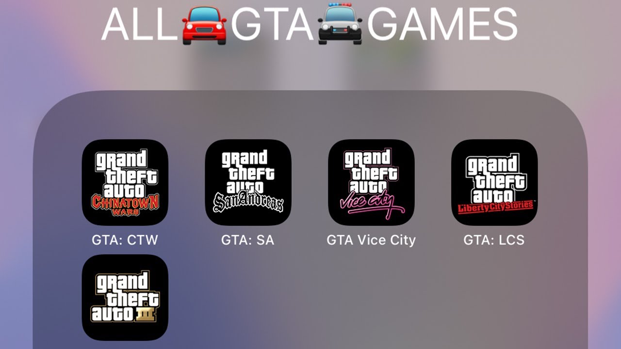 Grand Theft Auto: III (GTA III),Liberty City Stories (GTA LCS),Vice City (GTA VC),GTA SA,GTA CTW