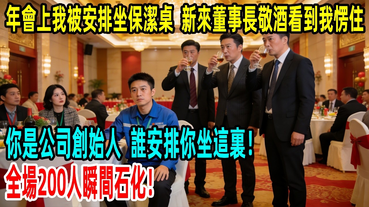 年會上我被安排坐保潔桌，新來董事長敬酒看到我愣住：你是公司創始人，誰安排你坐這裏！全場200人瞬間石化！#情感故事 #故事頻道 #感人壹幕#溫情#溫情故事#正能量#故事#情感#中老年