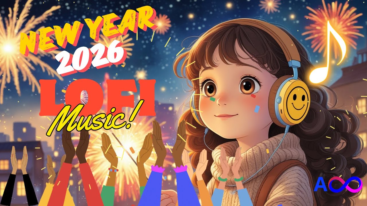 Lofi music holiday 19 : Happy New Year’s Eve of 2026, a pretty girl watches fireworks in the sky !