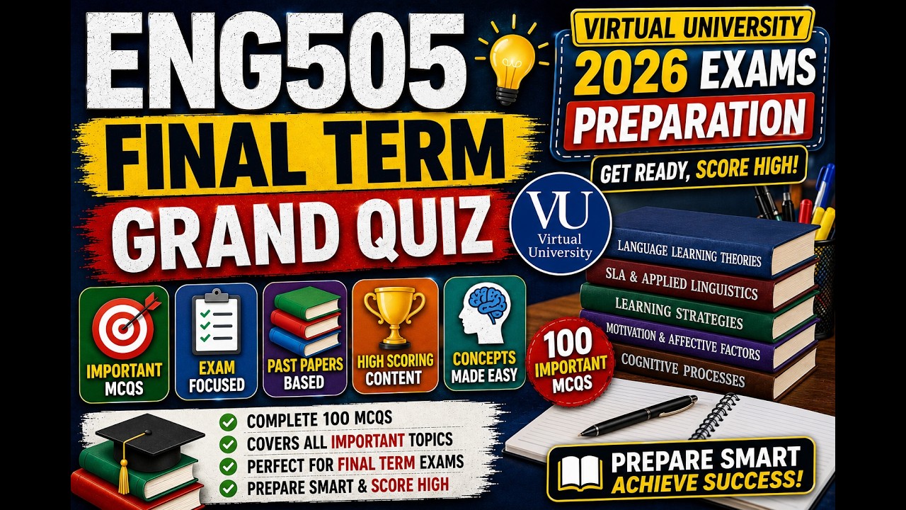 Eng505 Grand Quiz VU From Assessment | Final Term| Past Papers Solved