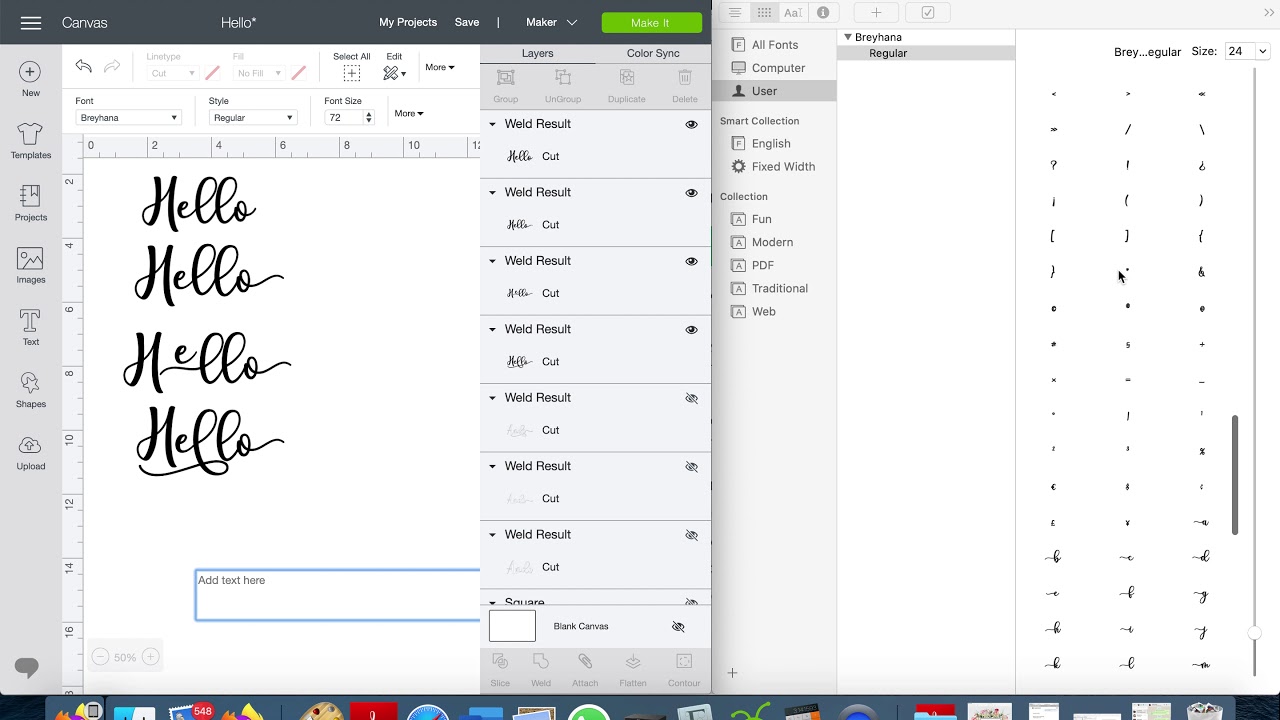 How to use tails for fonts on Cricut Design Space from Font Book App Mac
