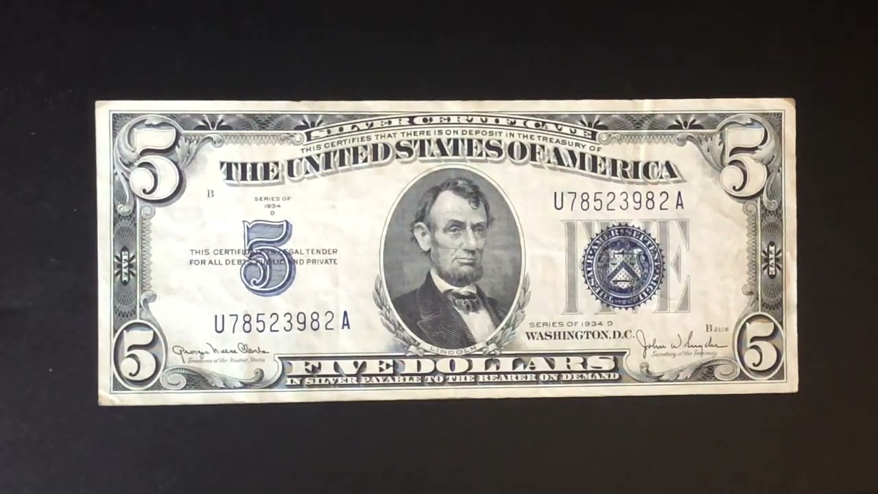 What is a 1934 silver certificate 5 dollar bill worth
