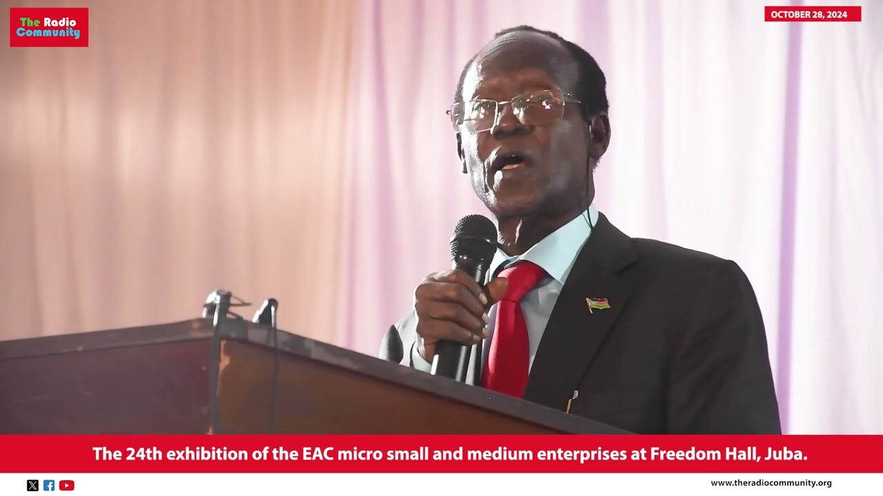 Dr James Wani Igga speaks during exhibition of the EAC Micro, Small, and Medium Enterprises in juba.