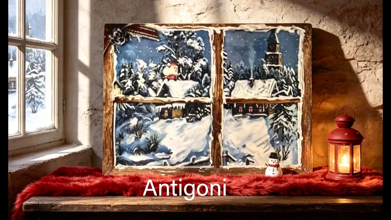 DIY Christmas Window on Canvas - ΧΡΙΣΤΟΥΓΕΝΝΙΑΤΙΚΟ ΠΑΡΑΘΥΡΟ ΣΕ ΚΑΜΒΑ, ΜΕ ΝΤΕΚΟΥΠΑΖ ΚΑΙ ΠΗΛΟ