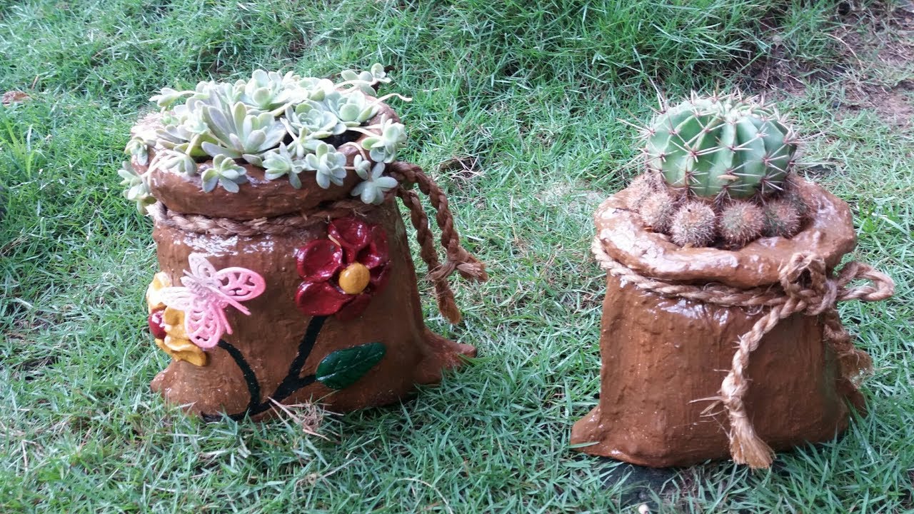 VASO SAQUINHO P/ SUCULENTAS ,CACTOS  E AFINS (FEITO COM TECIDO E CIMENTO )