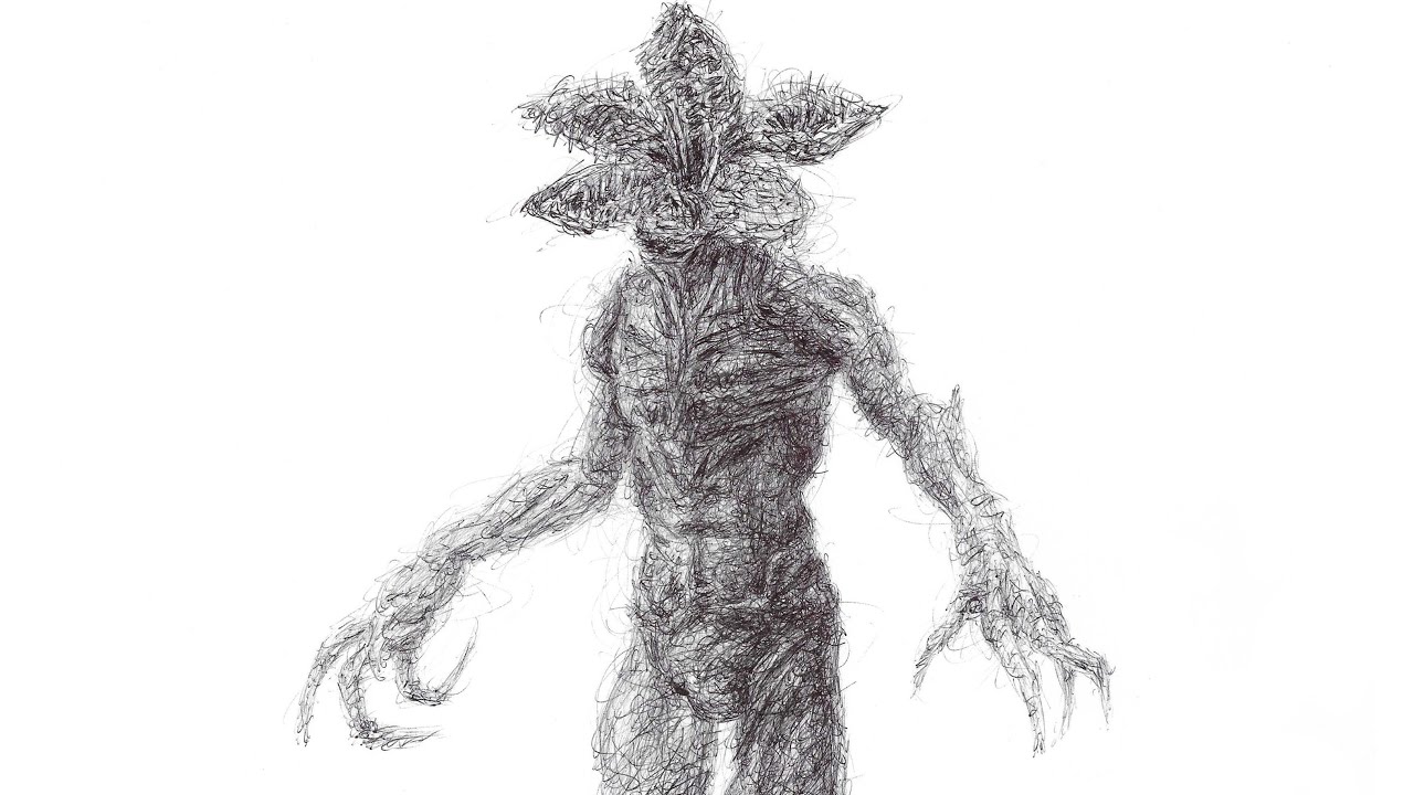How to Sketch Draw The Demogorgon / Stranger Things - Bic Biro Pen Drawing